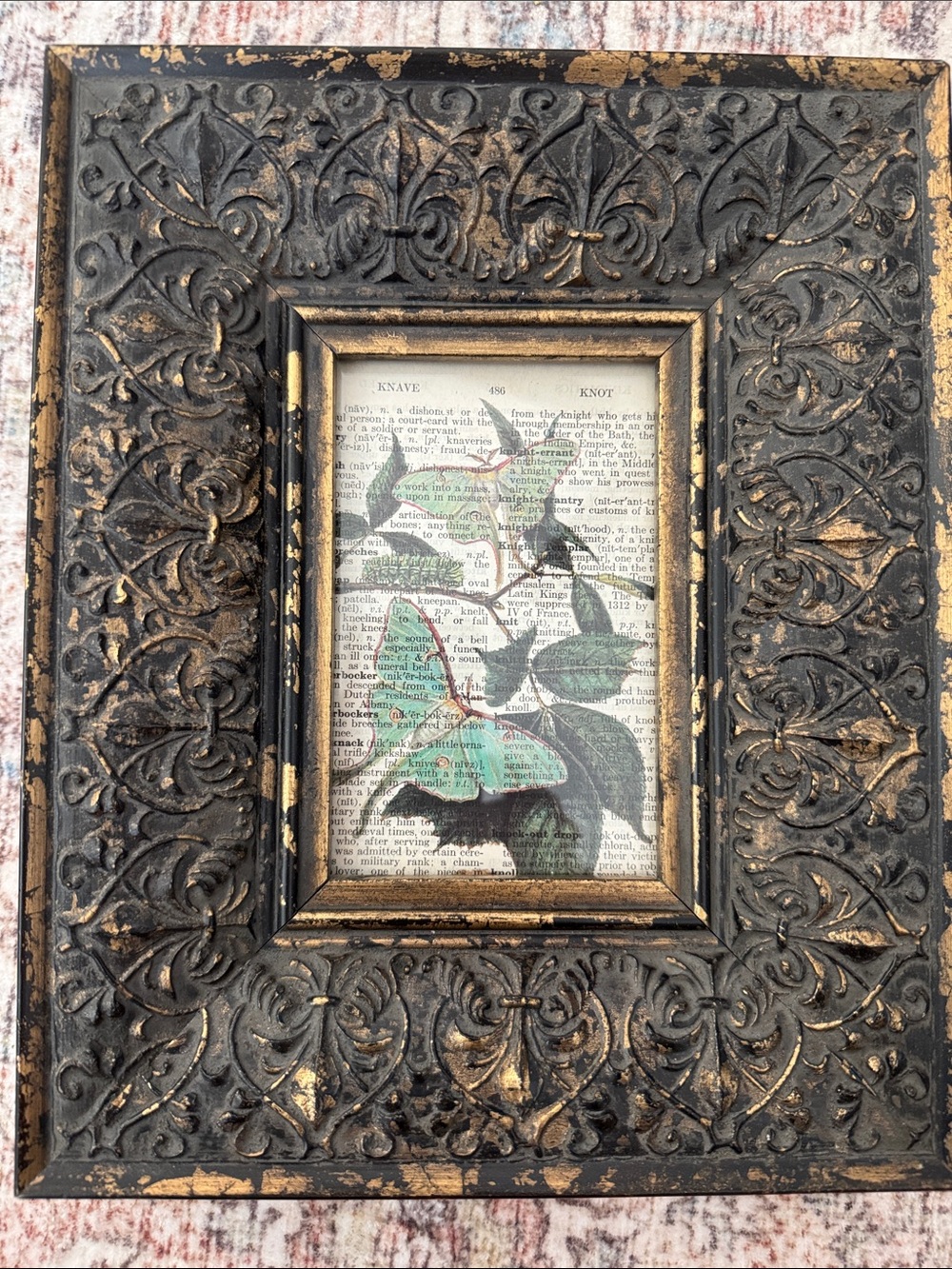 Framed Vintage Dictionary Art: Butterfly Specimen